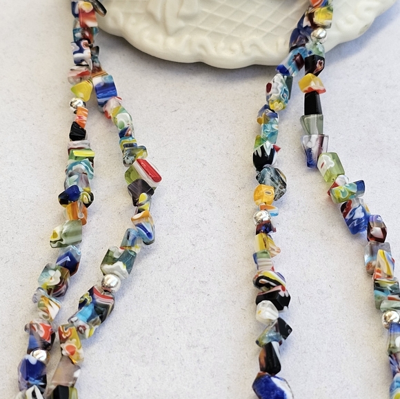 SET! Millefiori Glass Cubes Necklace, 925 SX Earrings & 925 Ankle Bracelet SET! - Picture 3 of 16
